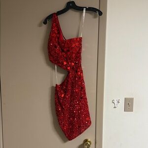 Rachel Allan Red One Shoulder Dress